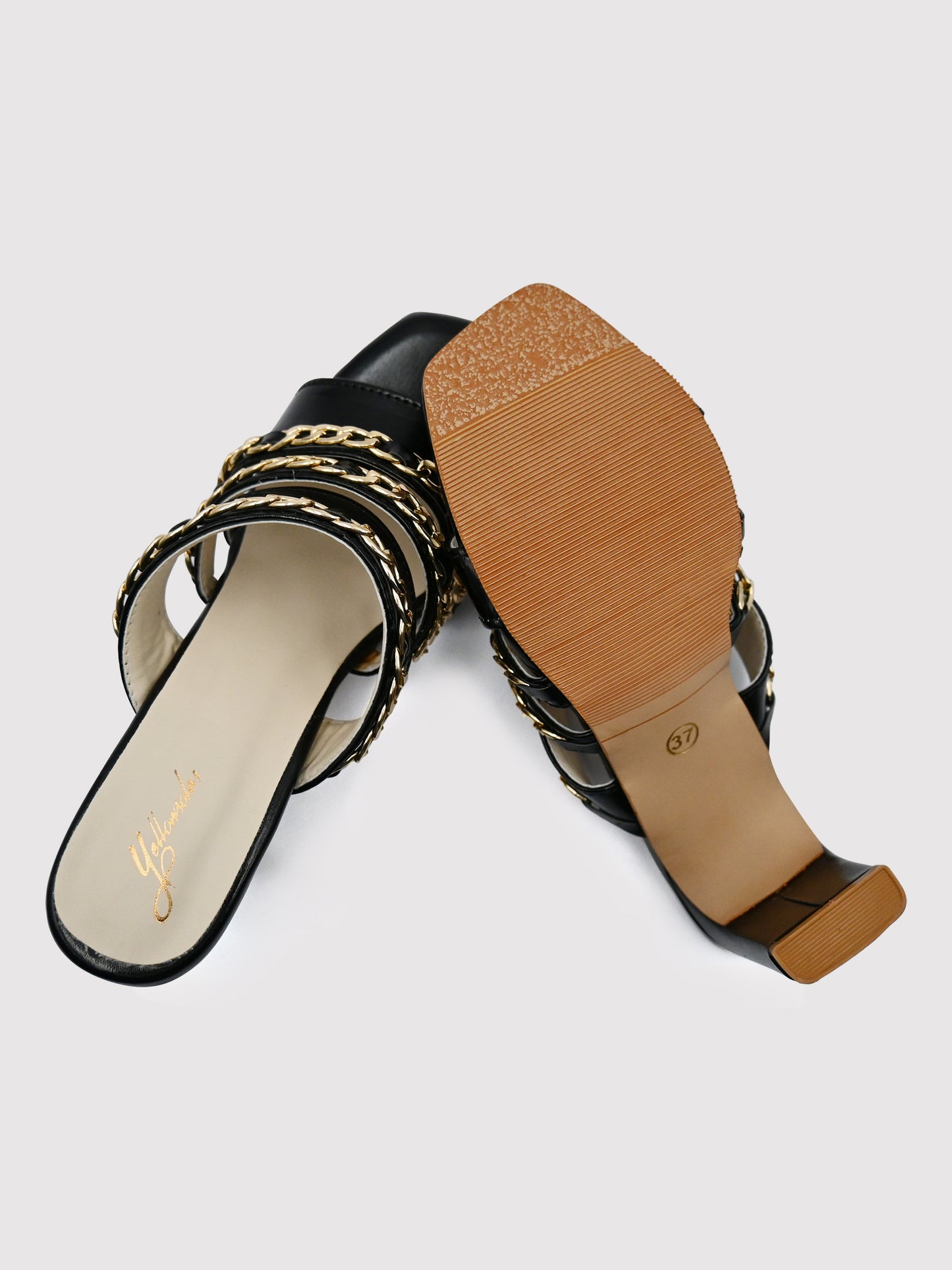 Women's YS102 Black Chain Accessory Chain Heels By Room9 The Popup Store