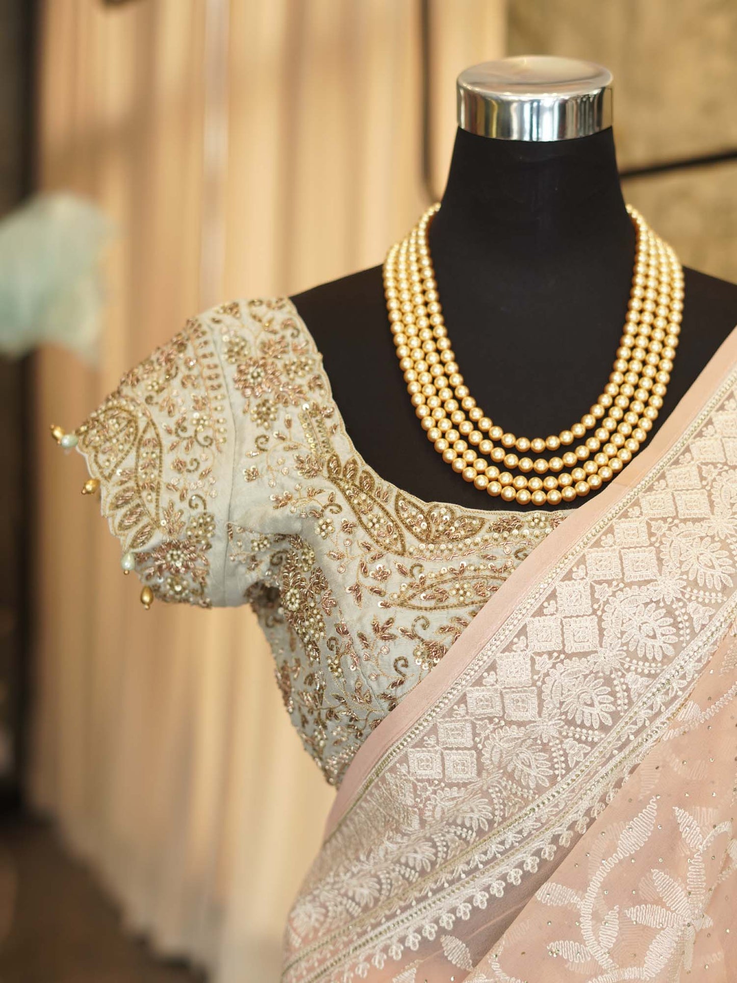 Women's Blush Bloom: Pink Georgette Chikankari Sari with Allover Embroidery By Room9 The Popup Store