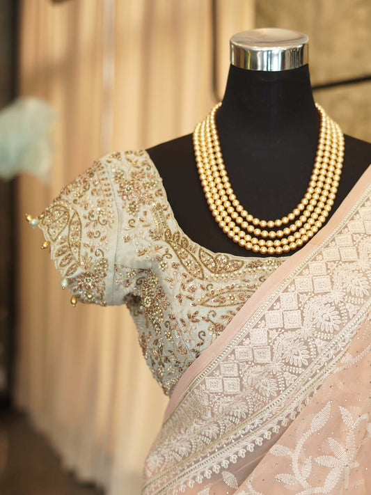 Women's Blush Bloom: Pink Georgette Chikankari Sari with Allover Embroidery By Room9 The Popup Store