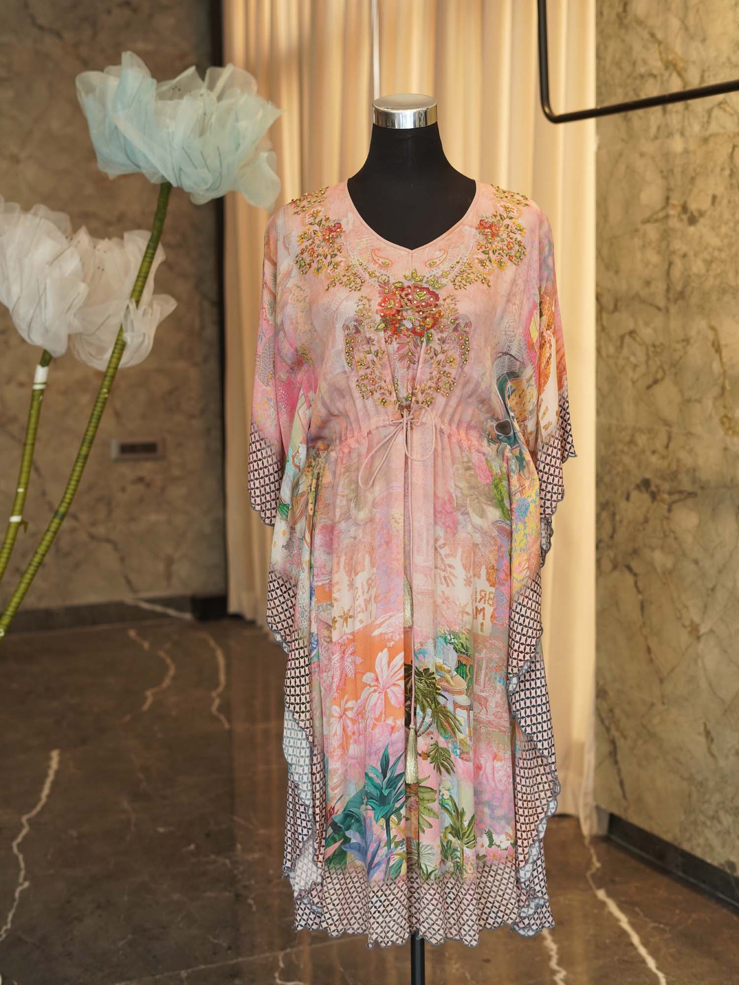 Women's Blooms in Blush Kaftan Dress By Room9 The Popup Store