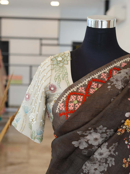 Women's Inky Floral Elegance Saree By Room9 The Popup Store