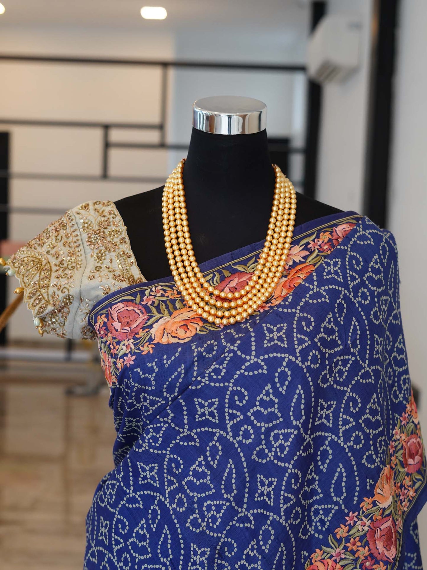 Women's Azure Blossom Tapestry  Saree By Room9 The Popup Store