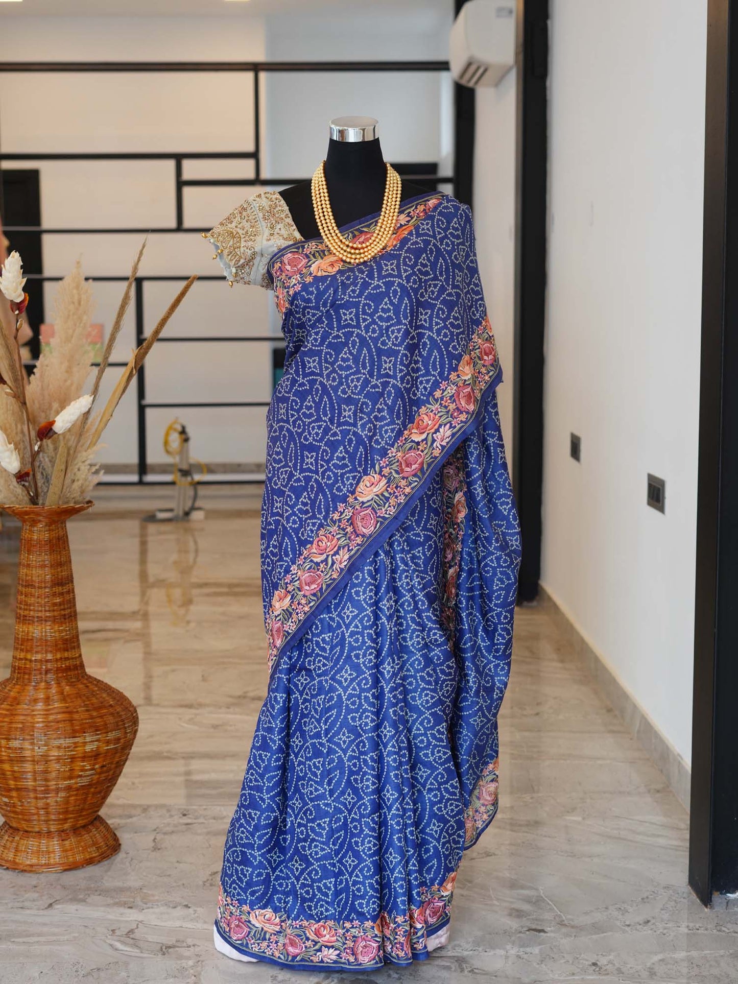Women's Azure Blossom Tapestry  Saree By Room9 The Popup Store