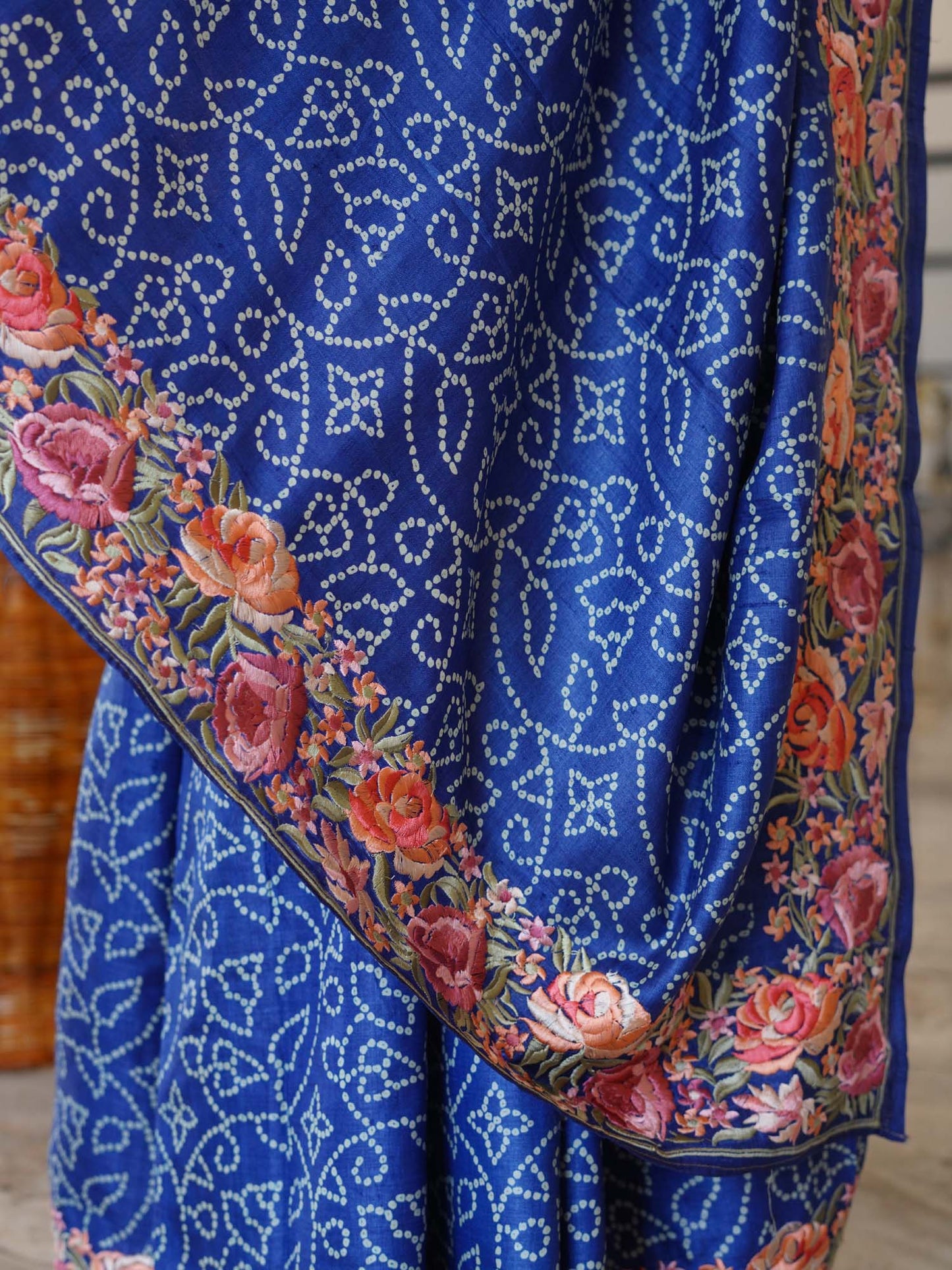 Women's Azure Blossom Tapestry  Saree By Room9 The Popup Store