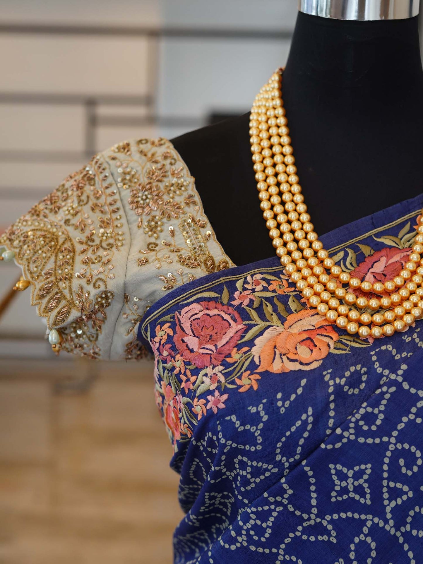 Women's Azure Blossom Tapestry  Saree By Room9 The Popup Store