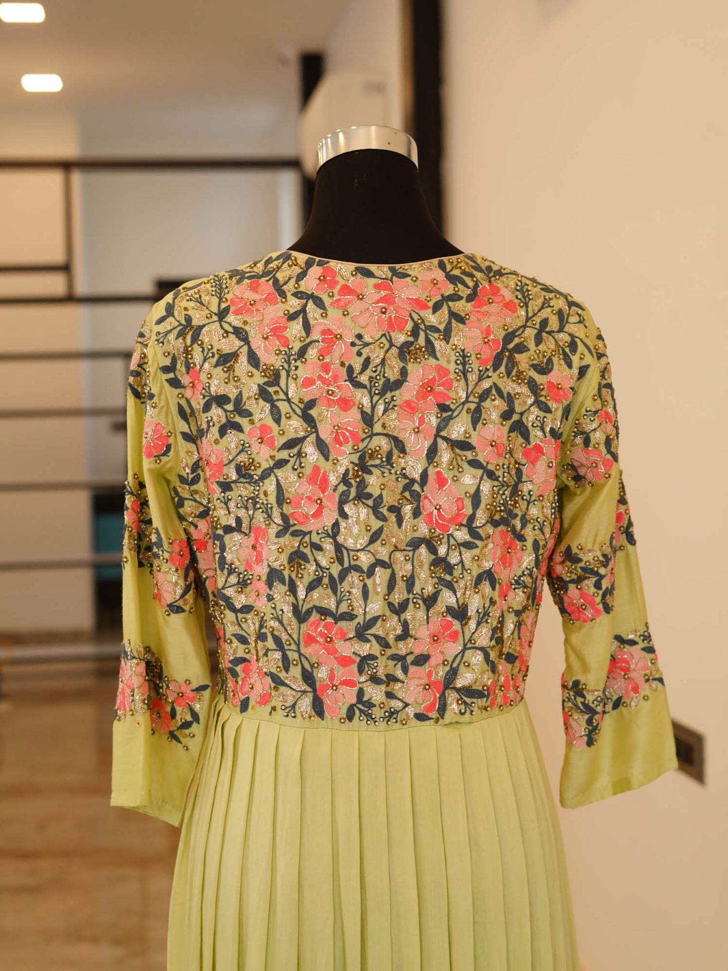 Women's Emerald Elegance: Ethnic Motif Fit-and-Flare Floor-Length Dress By Room9 The Popup Store