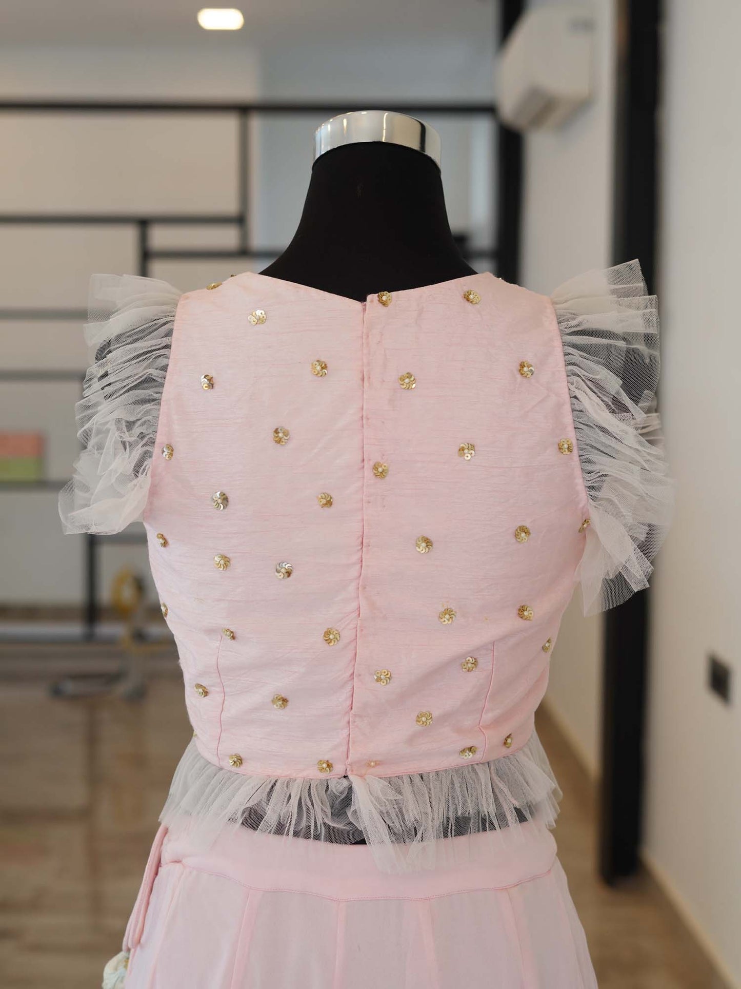 Women's Blush Bloom Lehenga with Gold Embroidery By Room9 The Popup Store