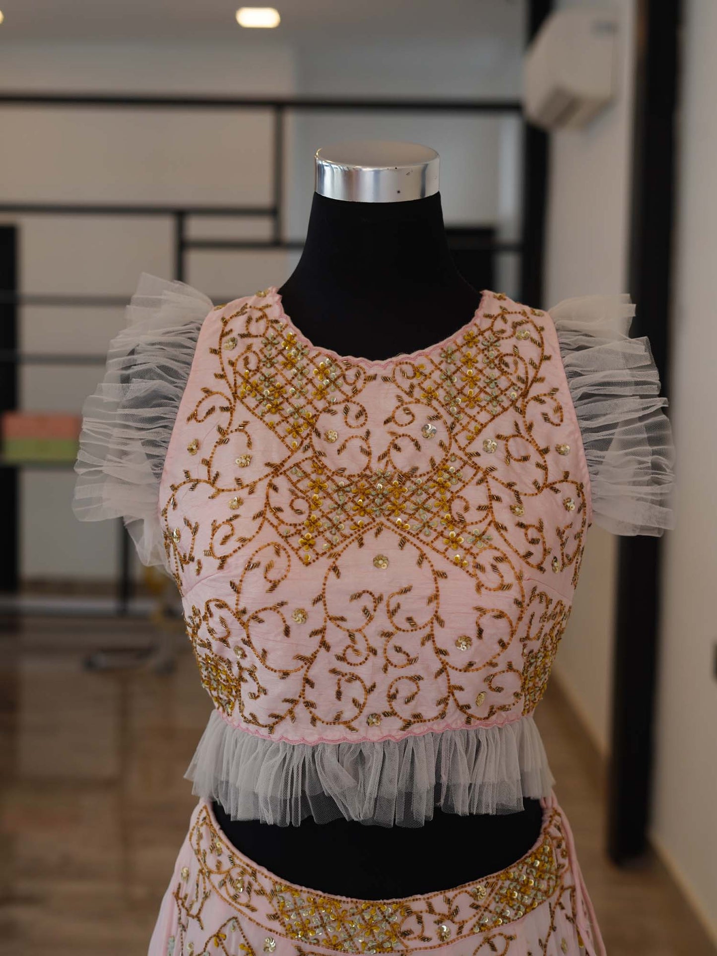 Women's Blush Bloom Lehenga with Gold Embroidery By Room9 The Popup Store