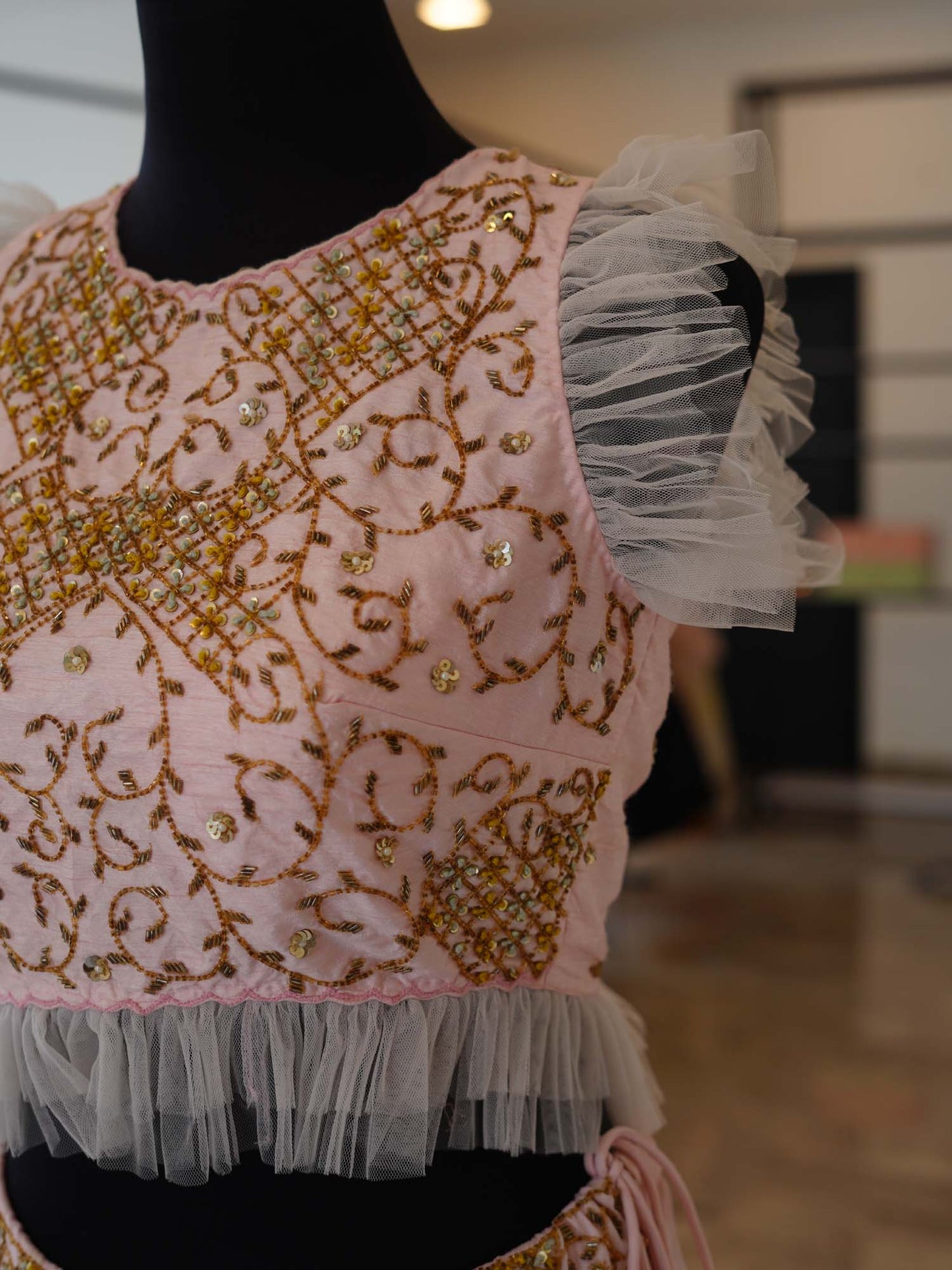 Women's Blush Bloom Lehenga with Gold Embroidery By Room9 The Popup Store