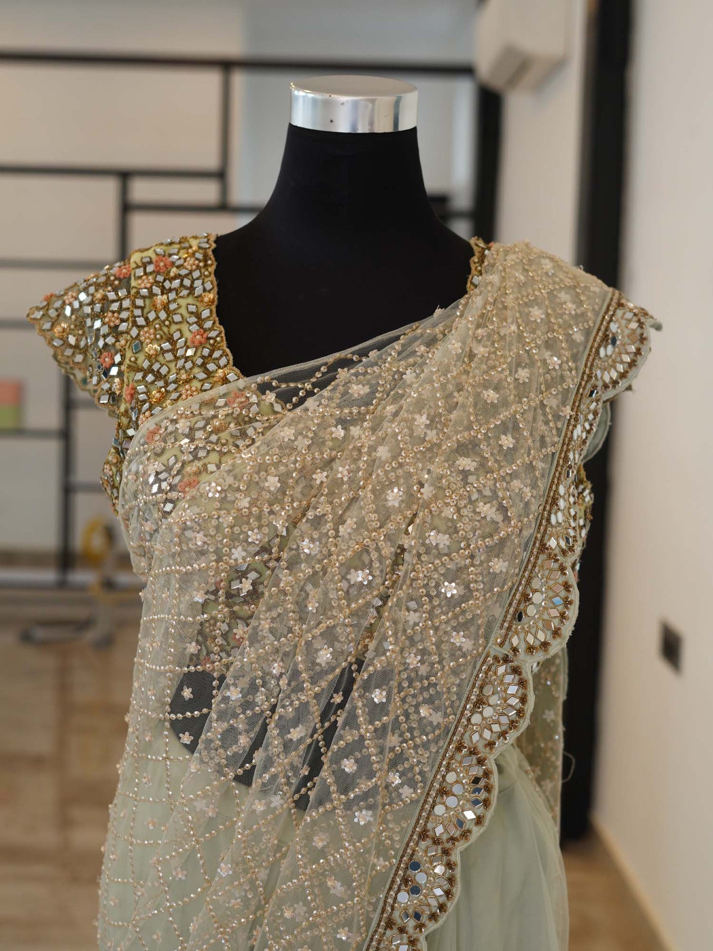 Women's Mirror Majesty Net Saree Ensemble By Room9 The Popup Store