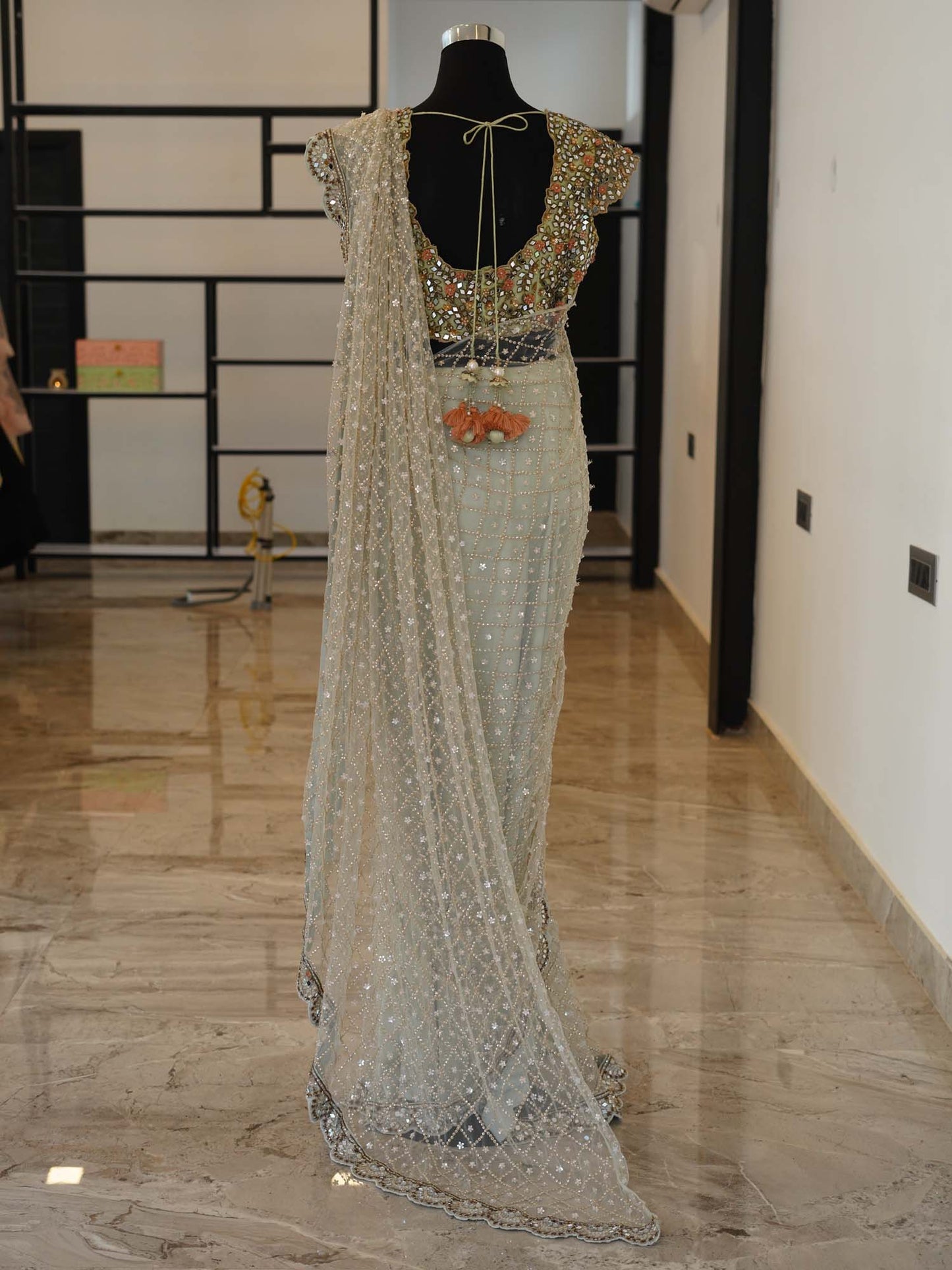 Women's Mirror Majesty Net Saree Ensemble By Room9 The Popup Store
