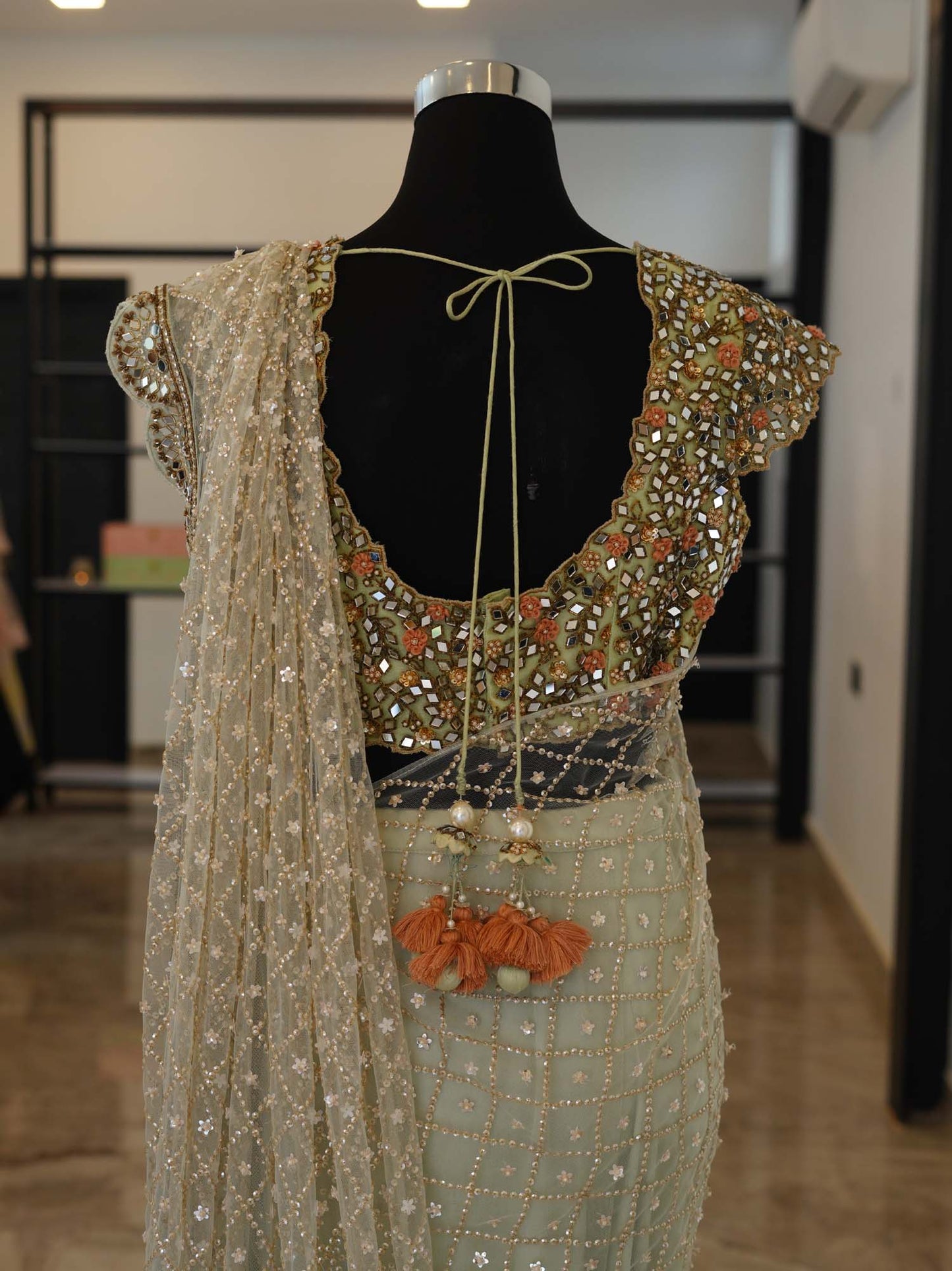Women's Mirror Majesty Net Saree Ensemble By Room9 The Popup Store