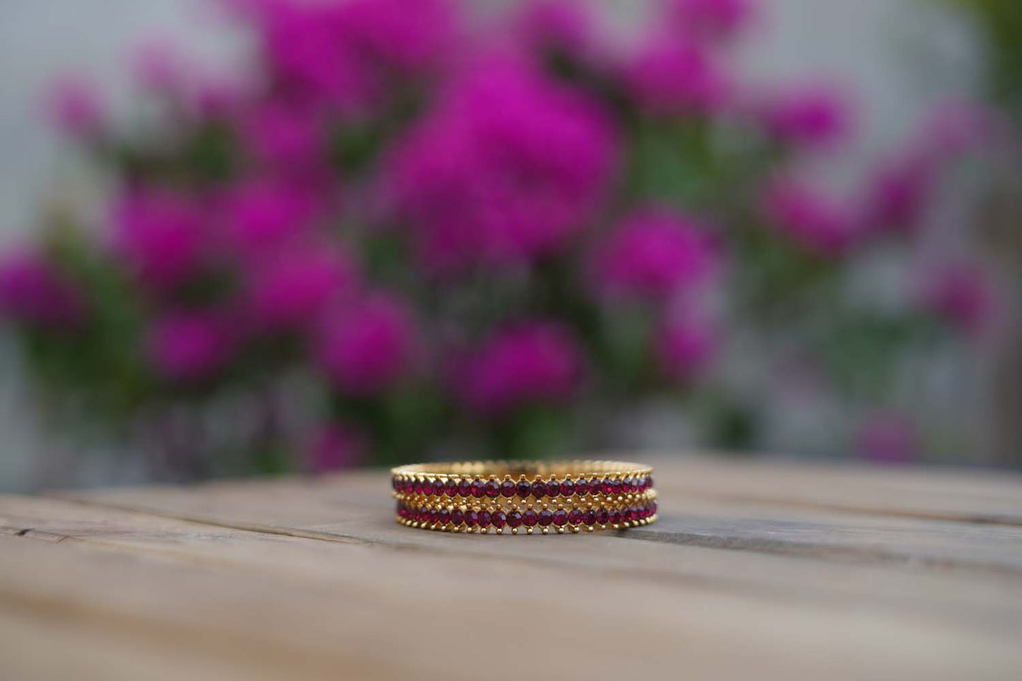 Women's Golden Glow Duo: Brass Bangles with Radiant Red Stones By Room9 The Popup Store