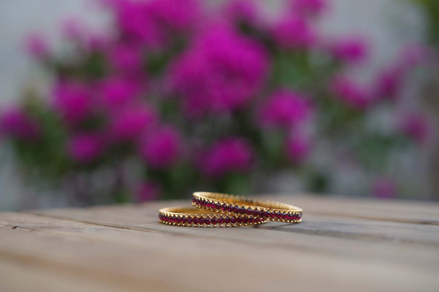 Women's Golden Glow Duo: Brass Bangles with Radiant Red Stones By Room9 The Popup Store