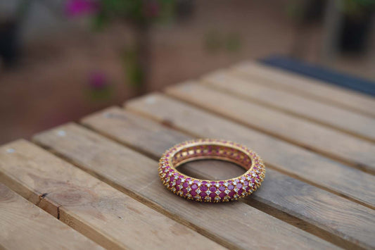 Women's Radiant Crimson Splendor: Golden Bangle with Ad Stones By Room9 The Popup Store