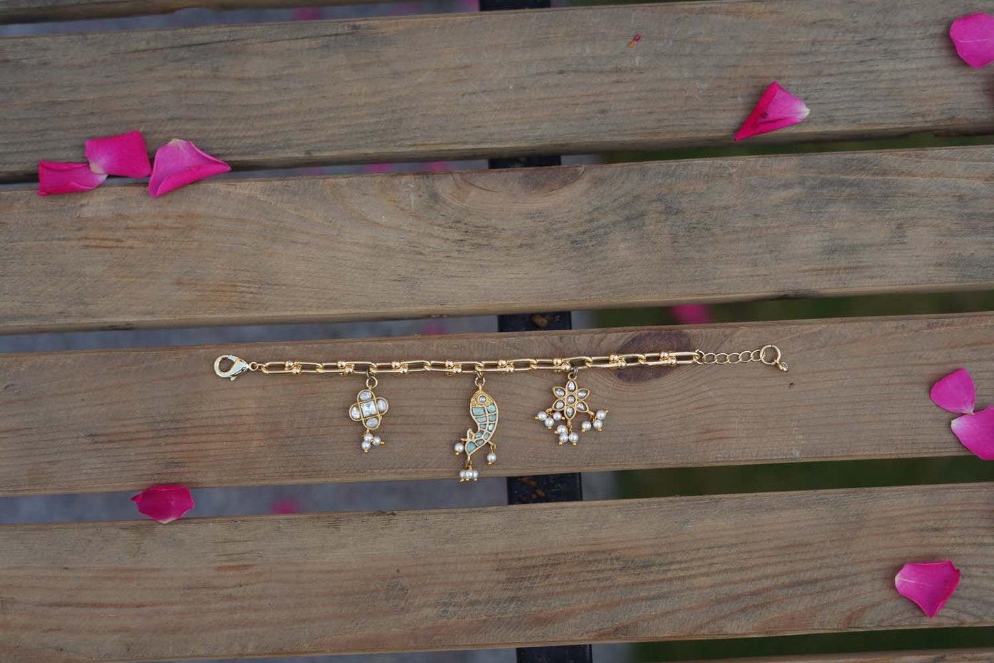 Women's Brass Base Kundan Charm Bracelet Trio By Room9 The Popup Store