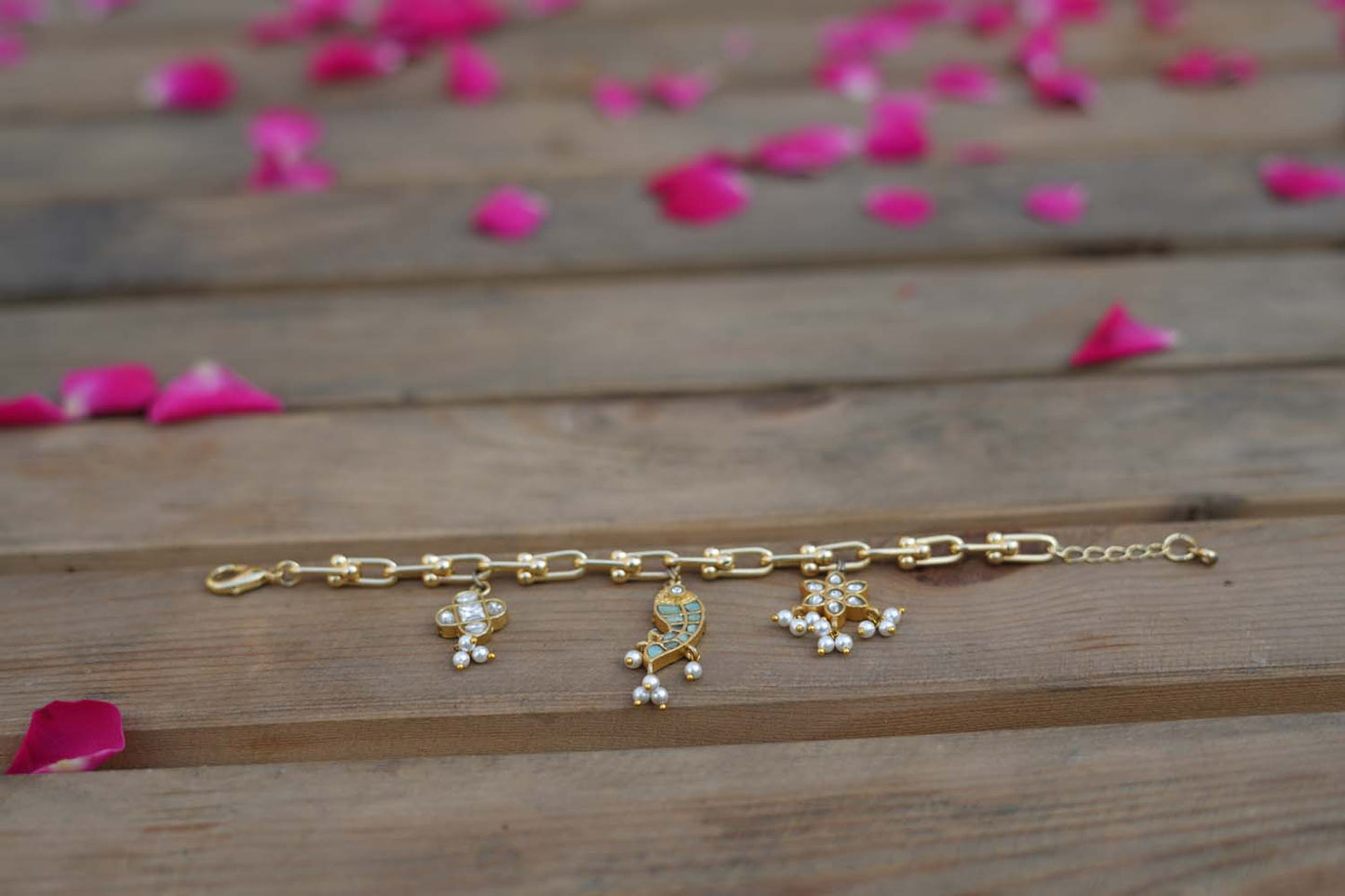 Women's Brass Base Kundan Charm Bracelet Trio By Room9 The Popup Store