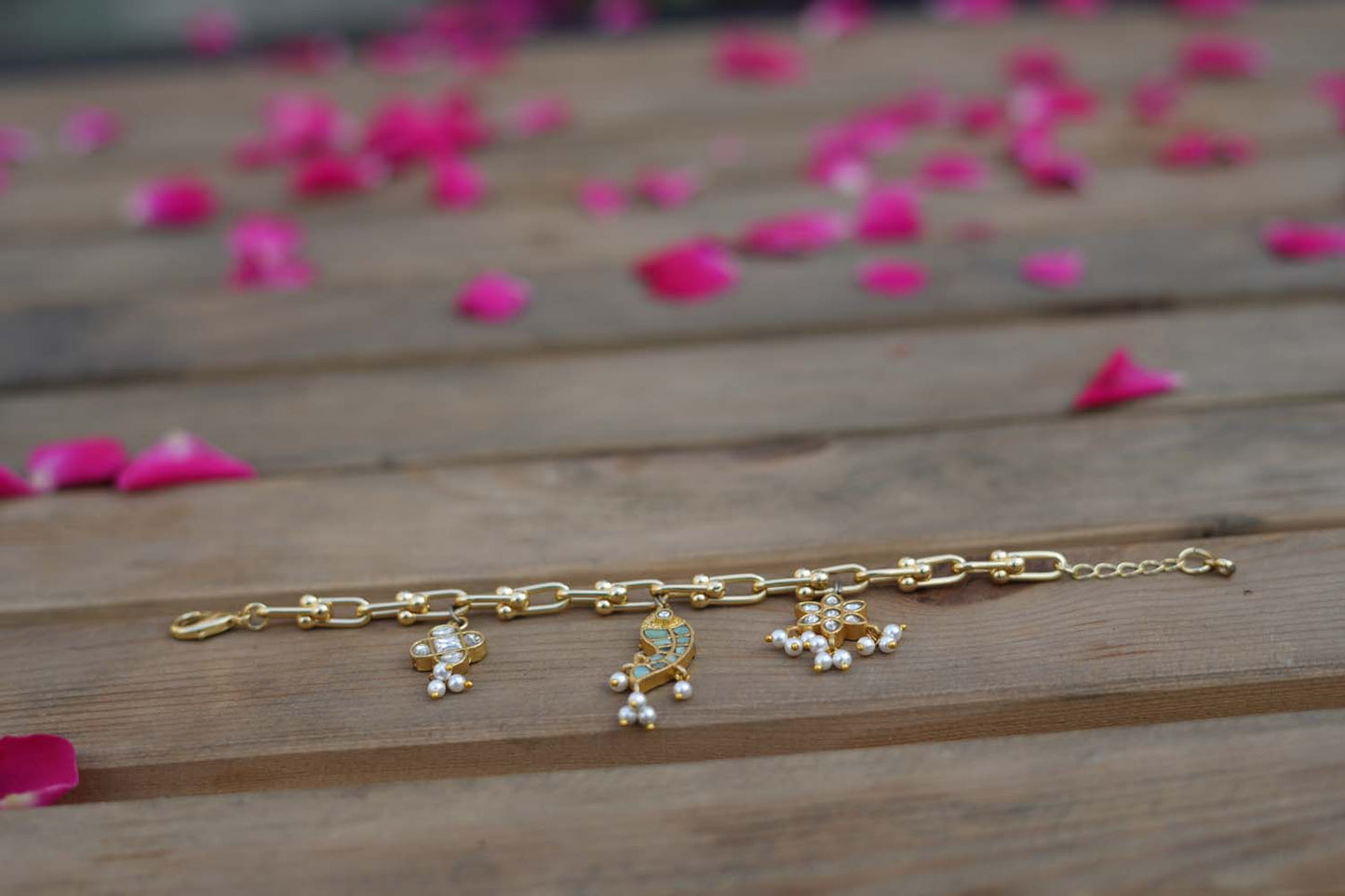 Women's Brass Base Kundan Charm Bracelet Trio By Room9 The Popup Store
