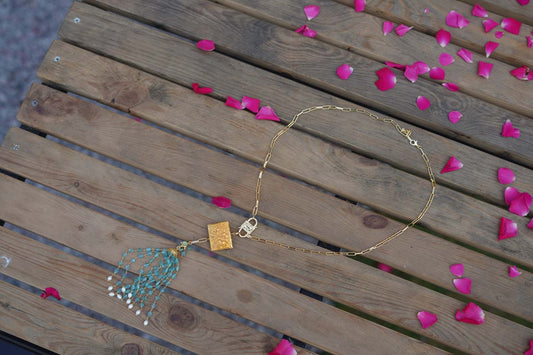 Women's Azure Elegance Square Pendant Necklace By Room9 The Popup Store