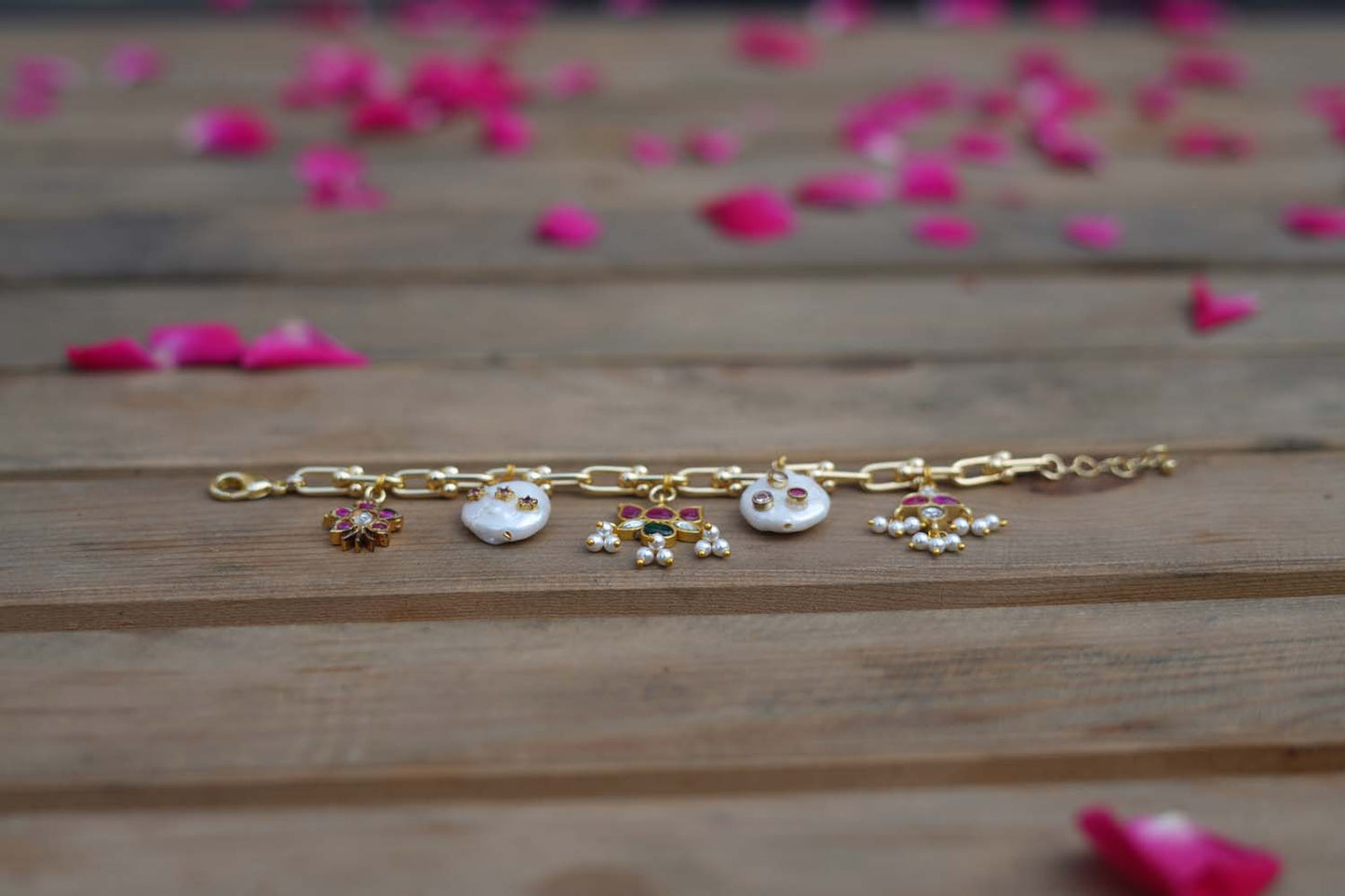 Women's Five-Charm Kundan Elegance Bracelet By Room9 The Popup Store
