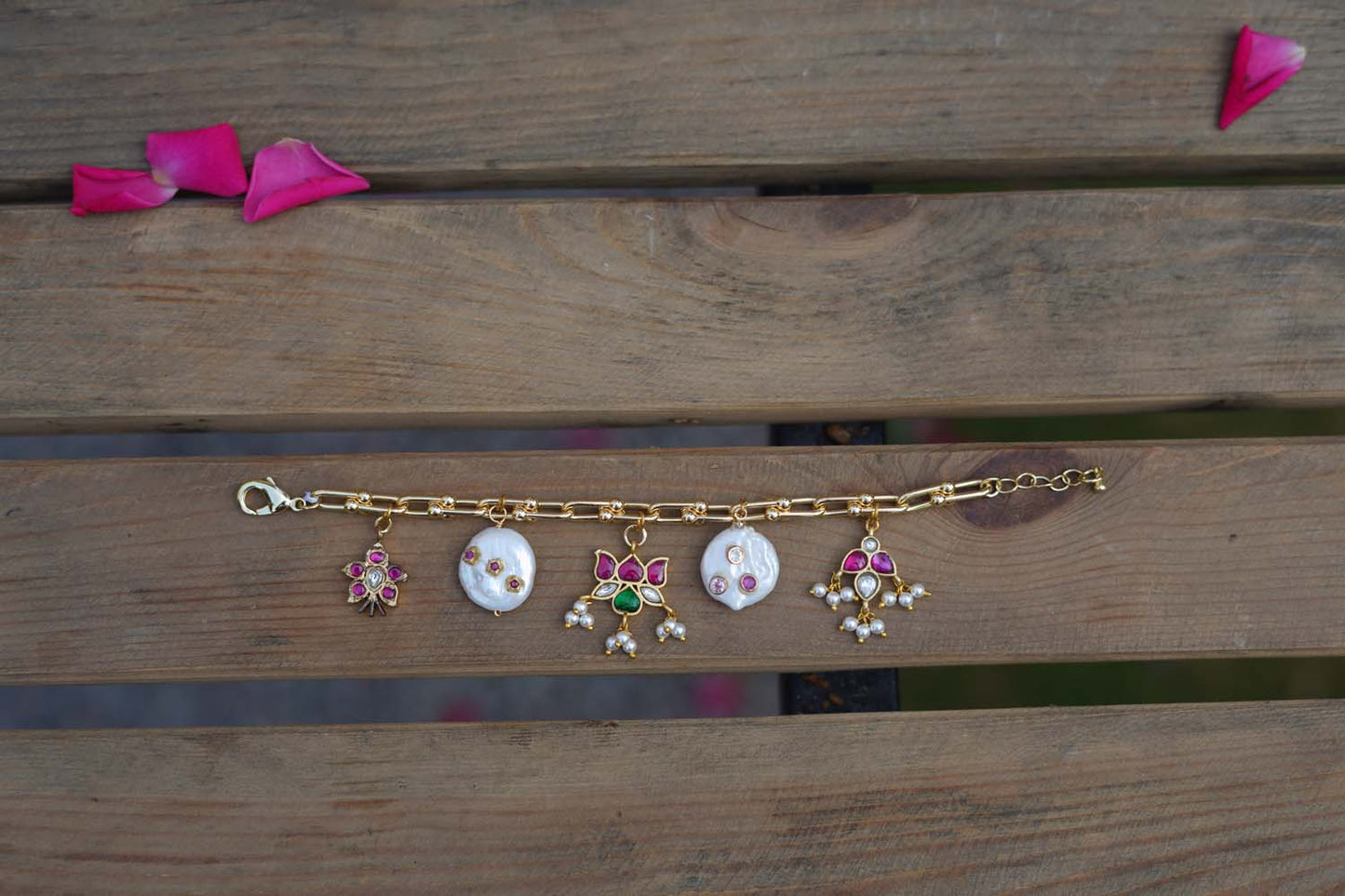 Women's Five-Charm Kundan Elegance Bracelet By Room9 The Popup Store