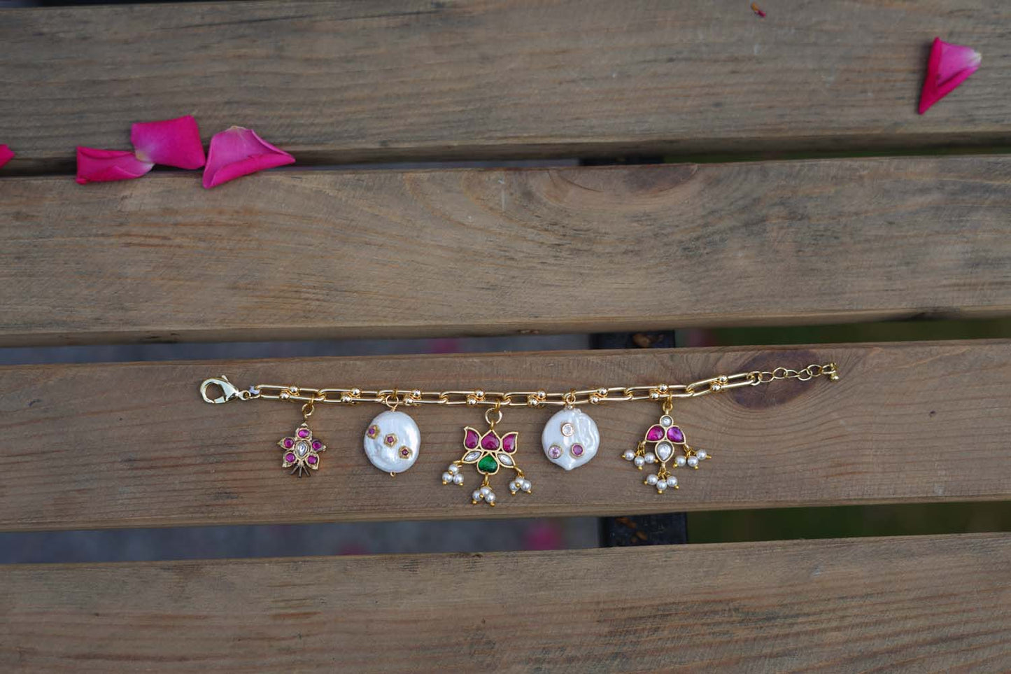 Women's Five-Charm Kundan Elegance Bracelet By Room9 The Popup Store