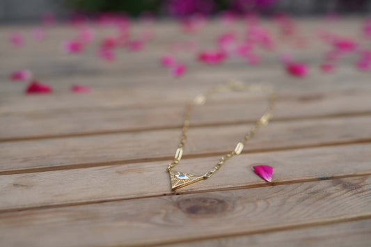 Women's Golden Guardian Triangle Evil Eye Necklace By Room9 The Popup Store