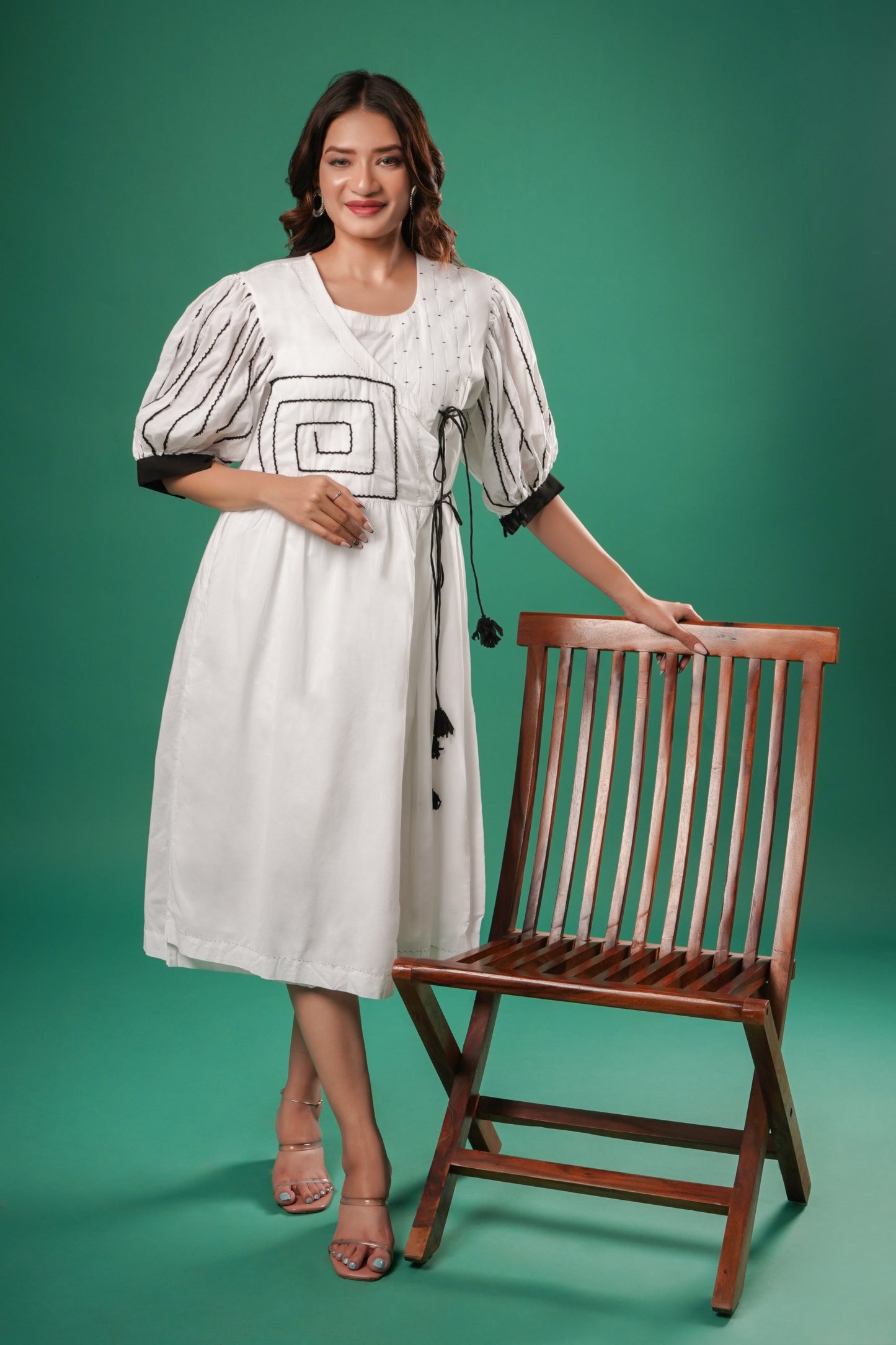Women's White Cotton Embroidered Angrakha Dress By Room9 The Popup Store