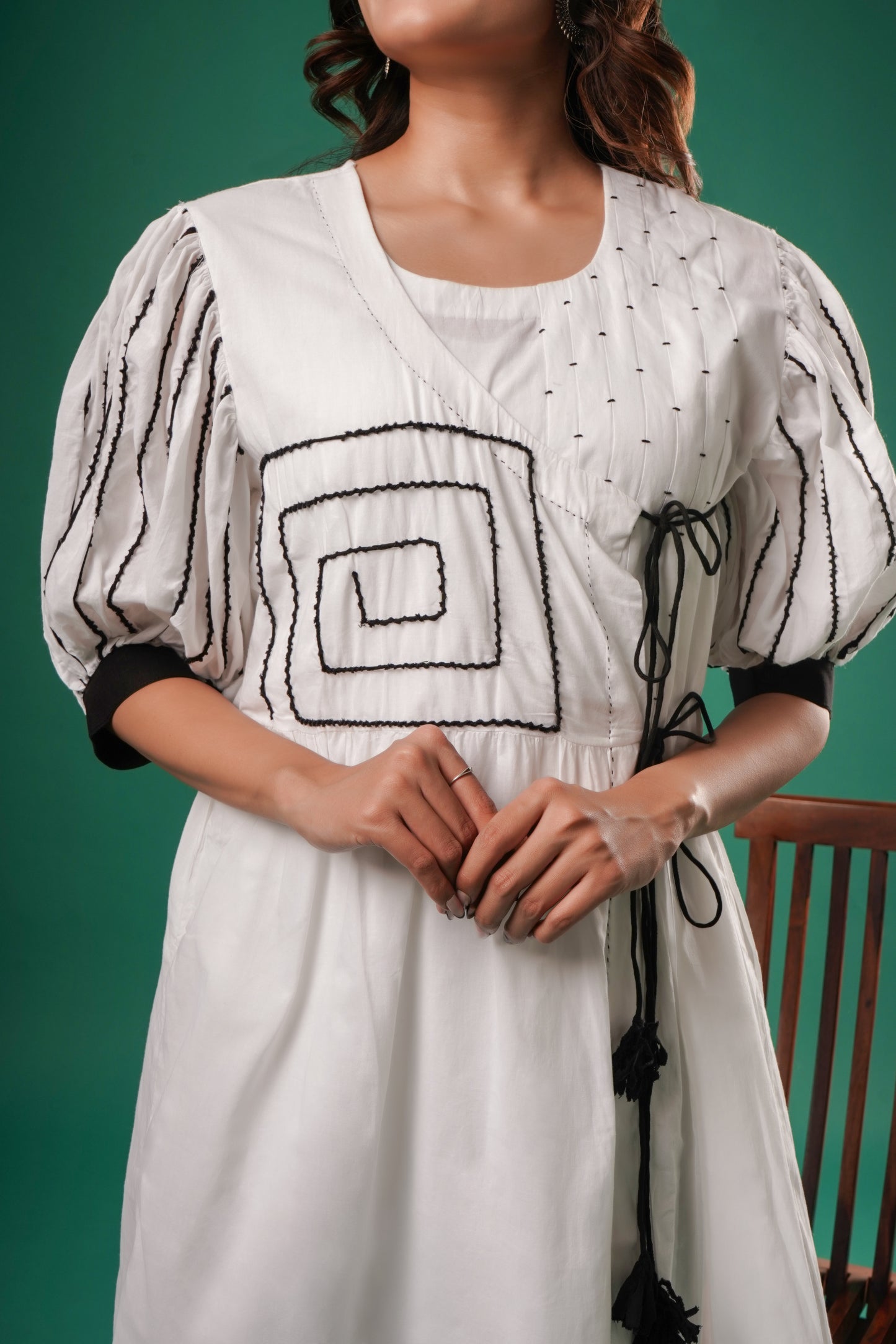 Women's White Cotton Embroidered Angrakha Dress By Room9 The Popup Store