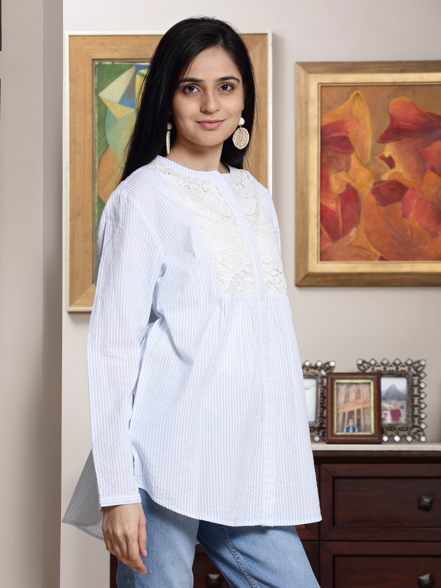 Women's Aqua Embroidered Striped Tunic By Room9 The Popup Store
