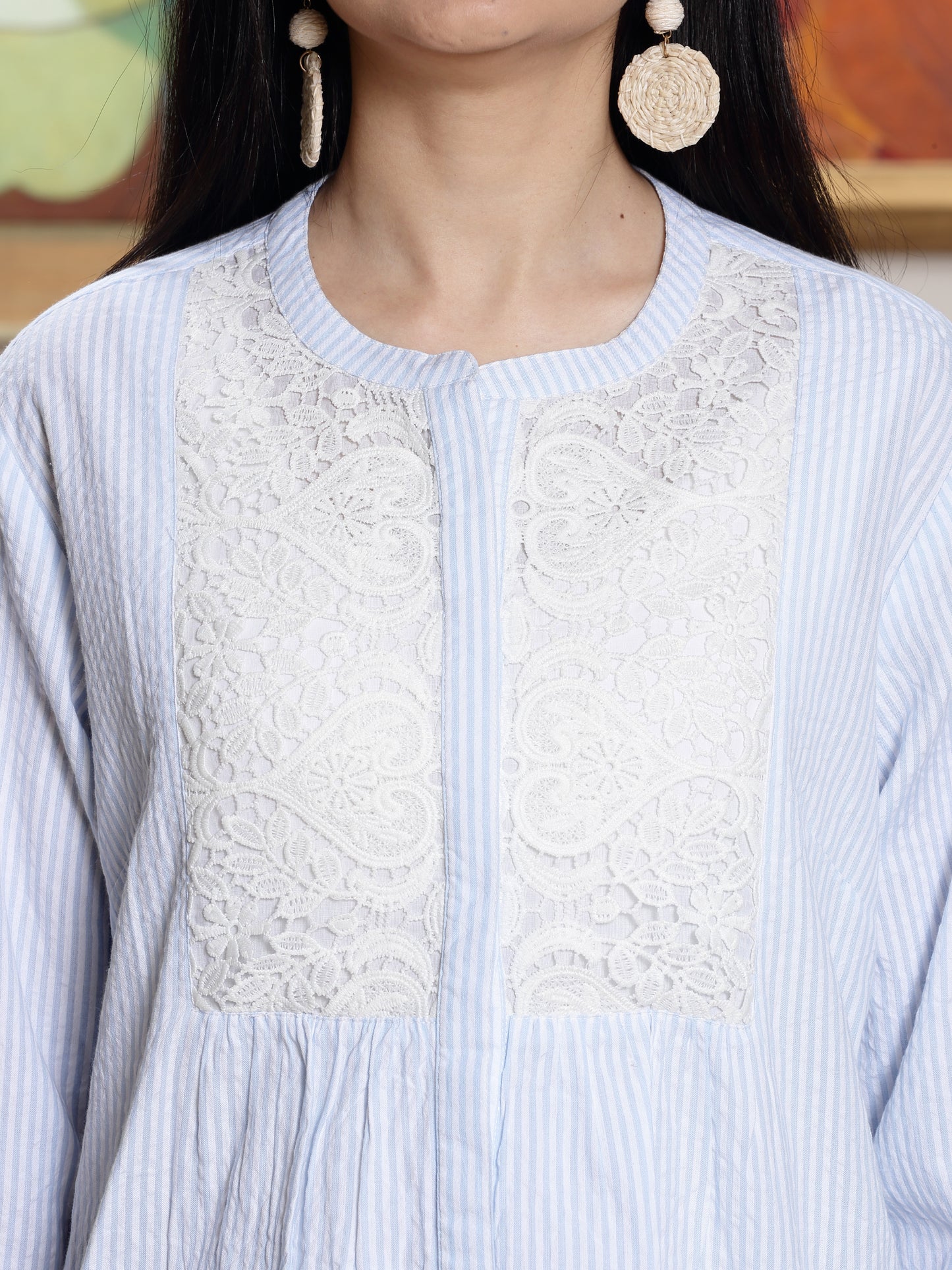Women's Aqua Embroidered Striped Tunic By Room9 The Popup Store
