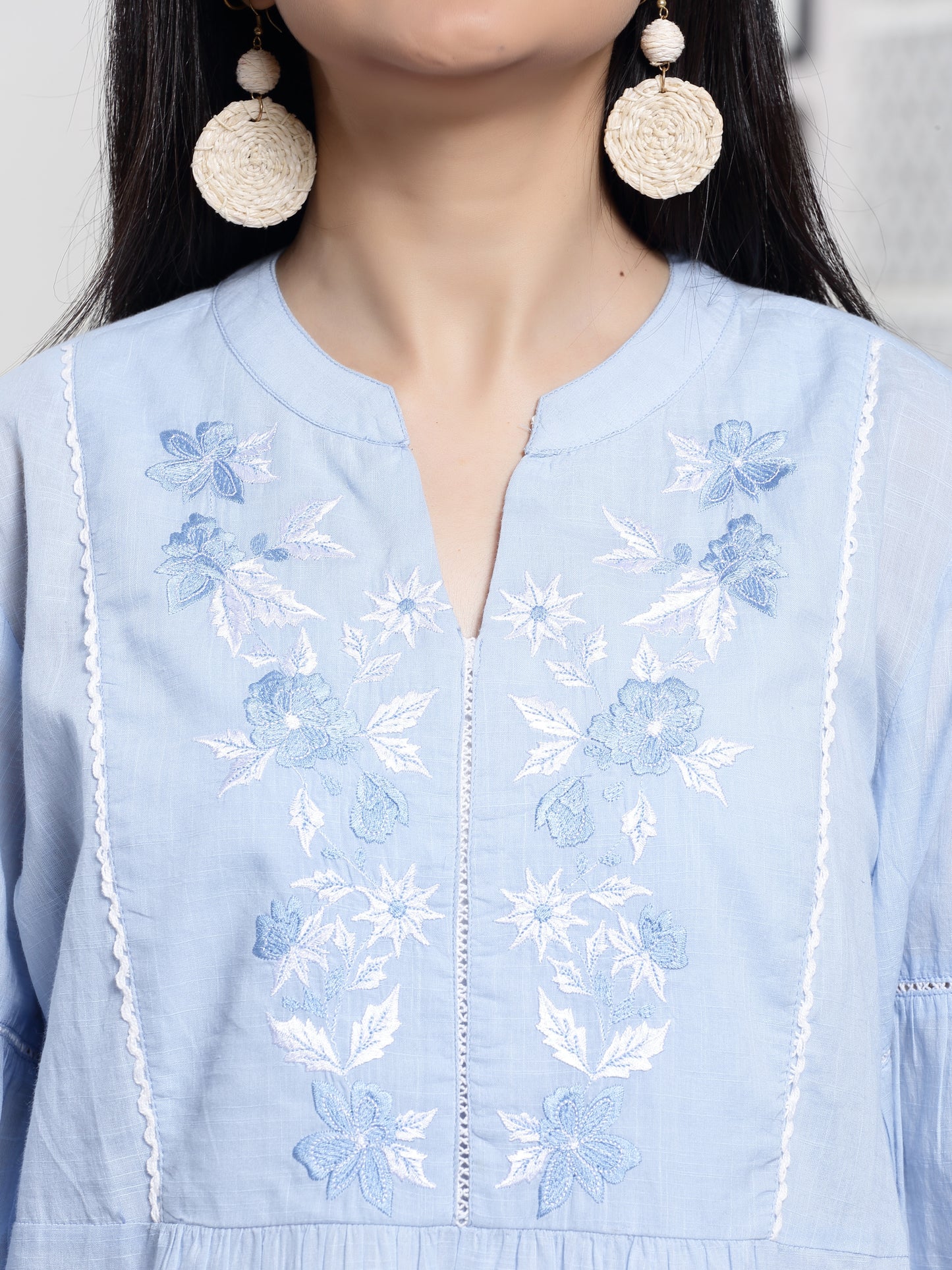Women's Sky Blue Tunic With Chikankari Work By Room9 The Popup Store