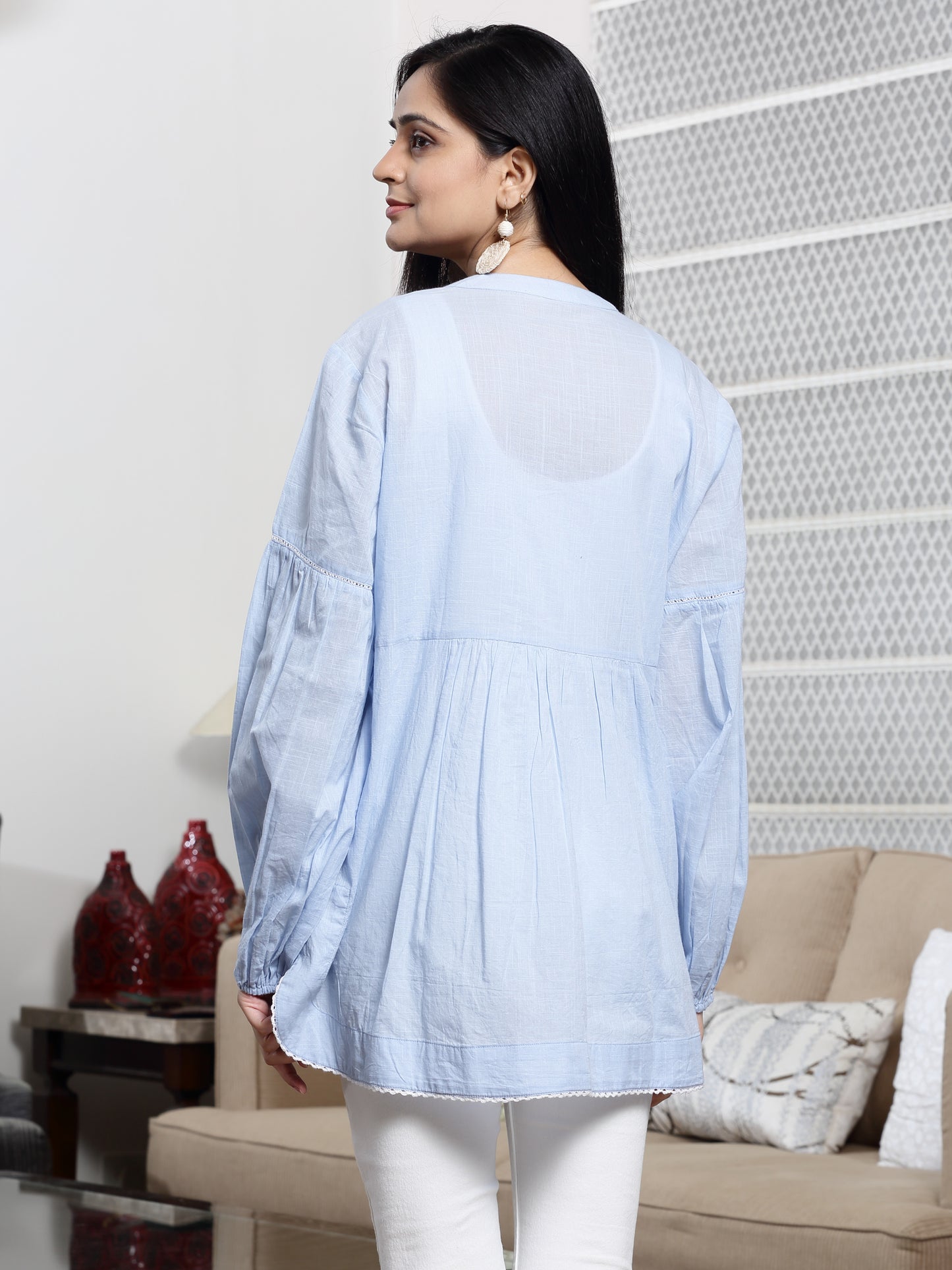 Women's Sky Blue Tunic With Chikankari Work By Room9 The Popup Store