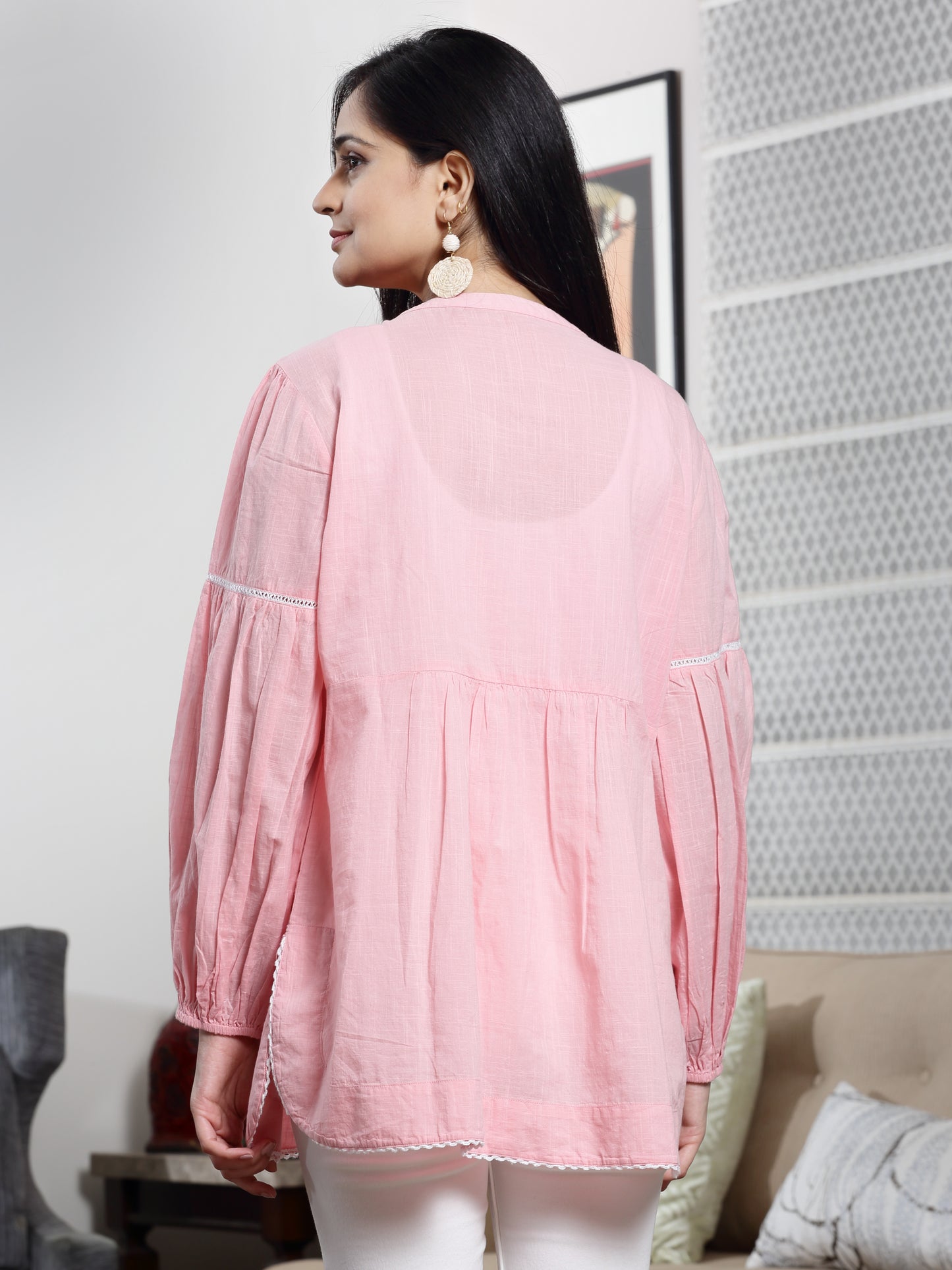Women's Pastel Pink Chikankari Tunic By Room9 The Popup Store