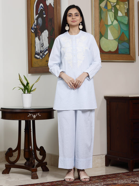 Women's Aqua Stripe Cotton Tunic By Room9 The Popup Store