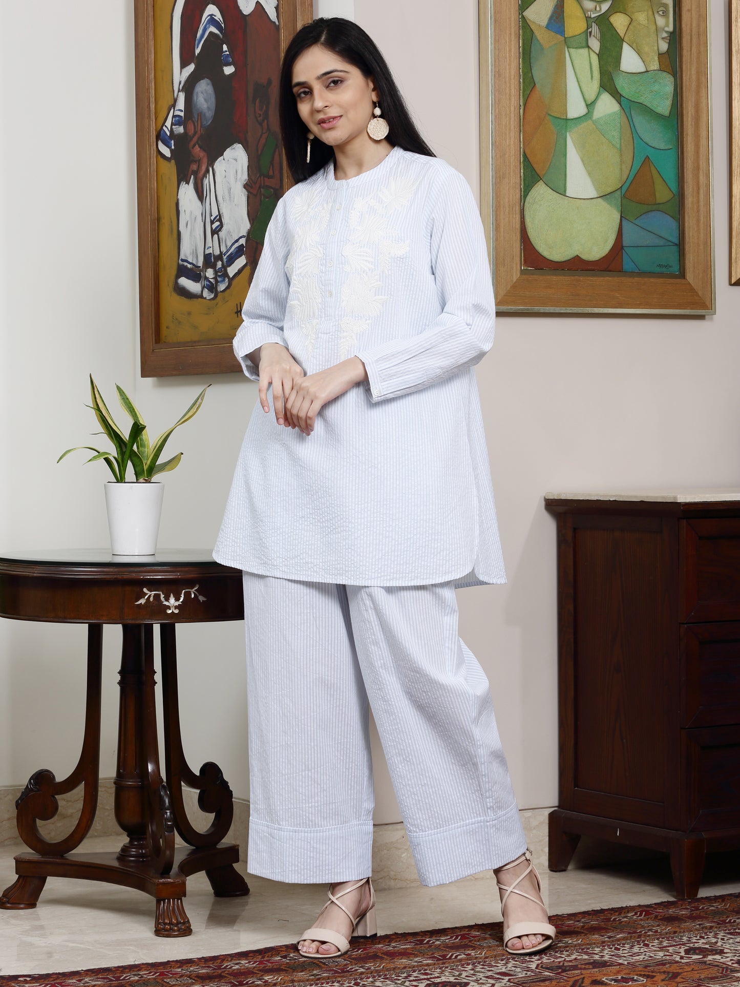 Women's Aqua Stripe Cotton Tunic By Room9 The Popup Store