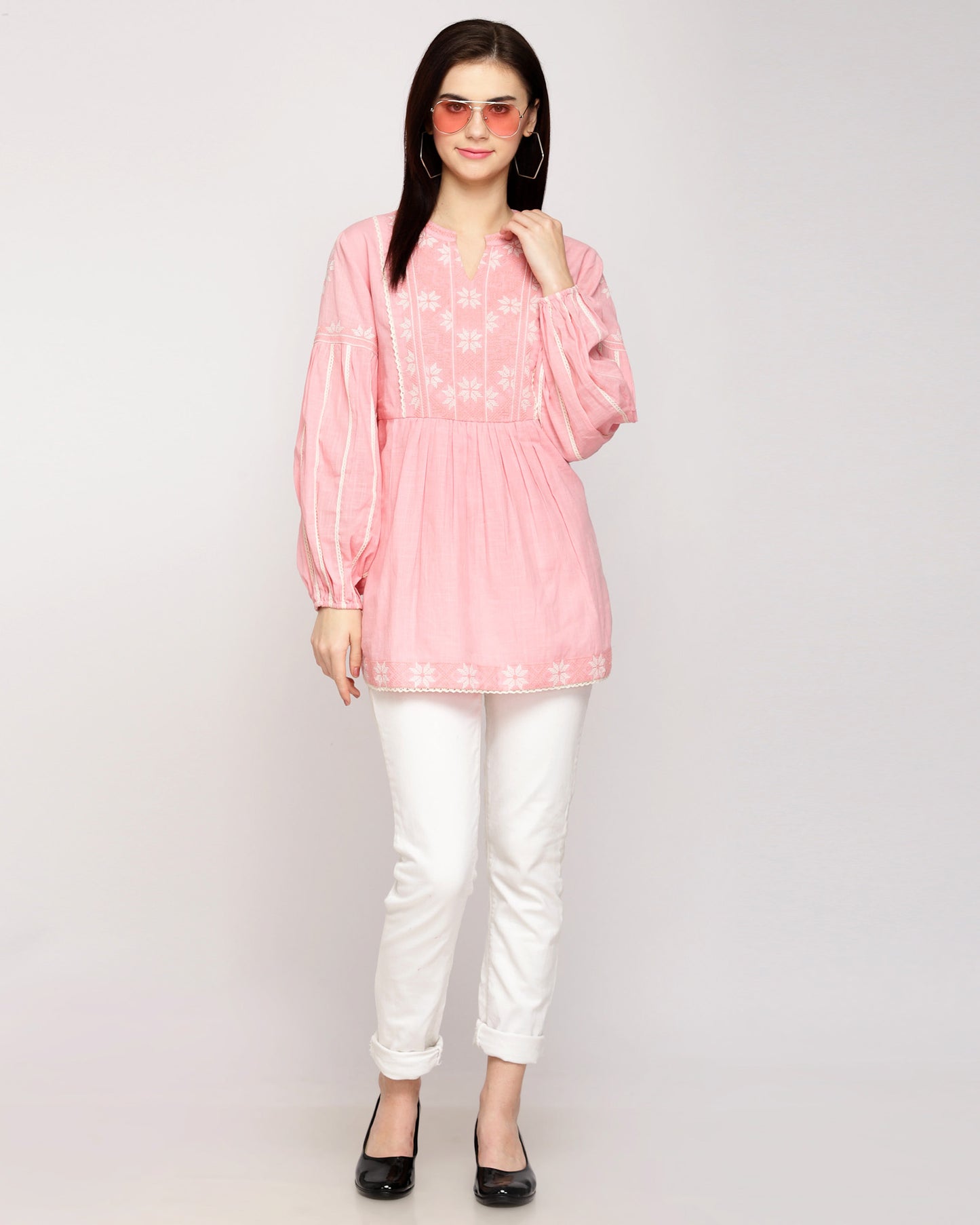 Women's Rosy Pink Cotton Embroidered Top By Room9 The Popup Store