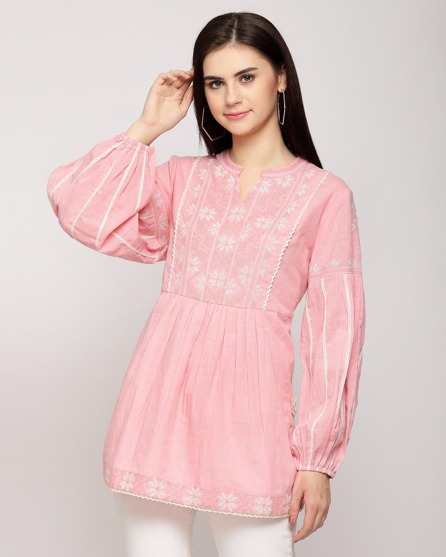 Women's Rosy Pink Cotton Embroidered Top By Room9 The Popup Store