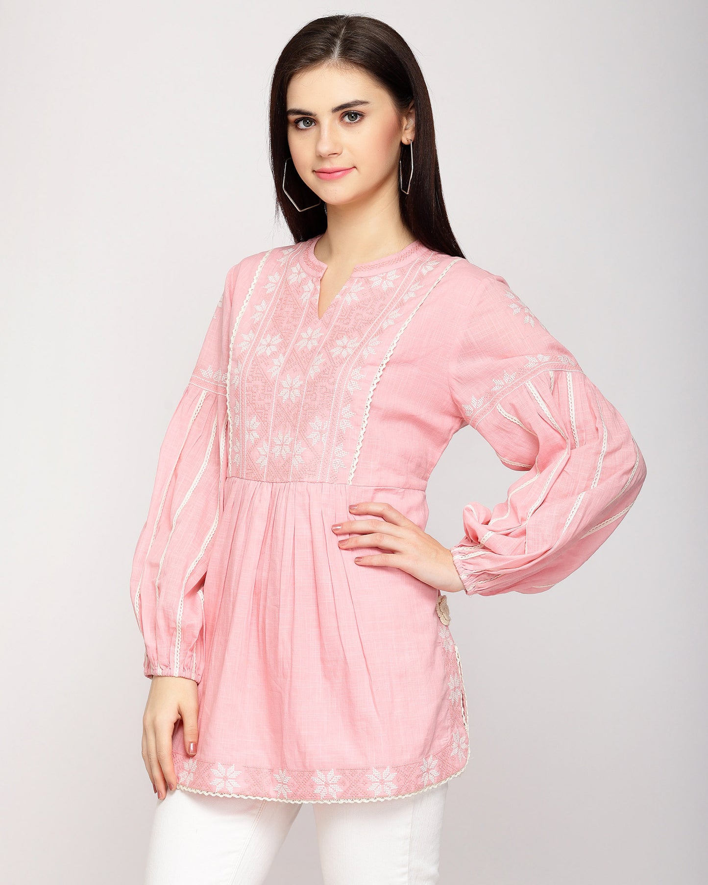 Women's Rosy Pink Cotton Embroidered Top By Room9 The Popup Store