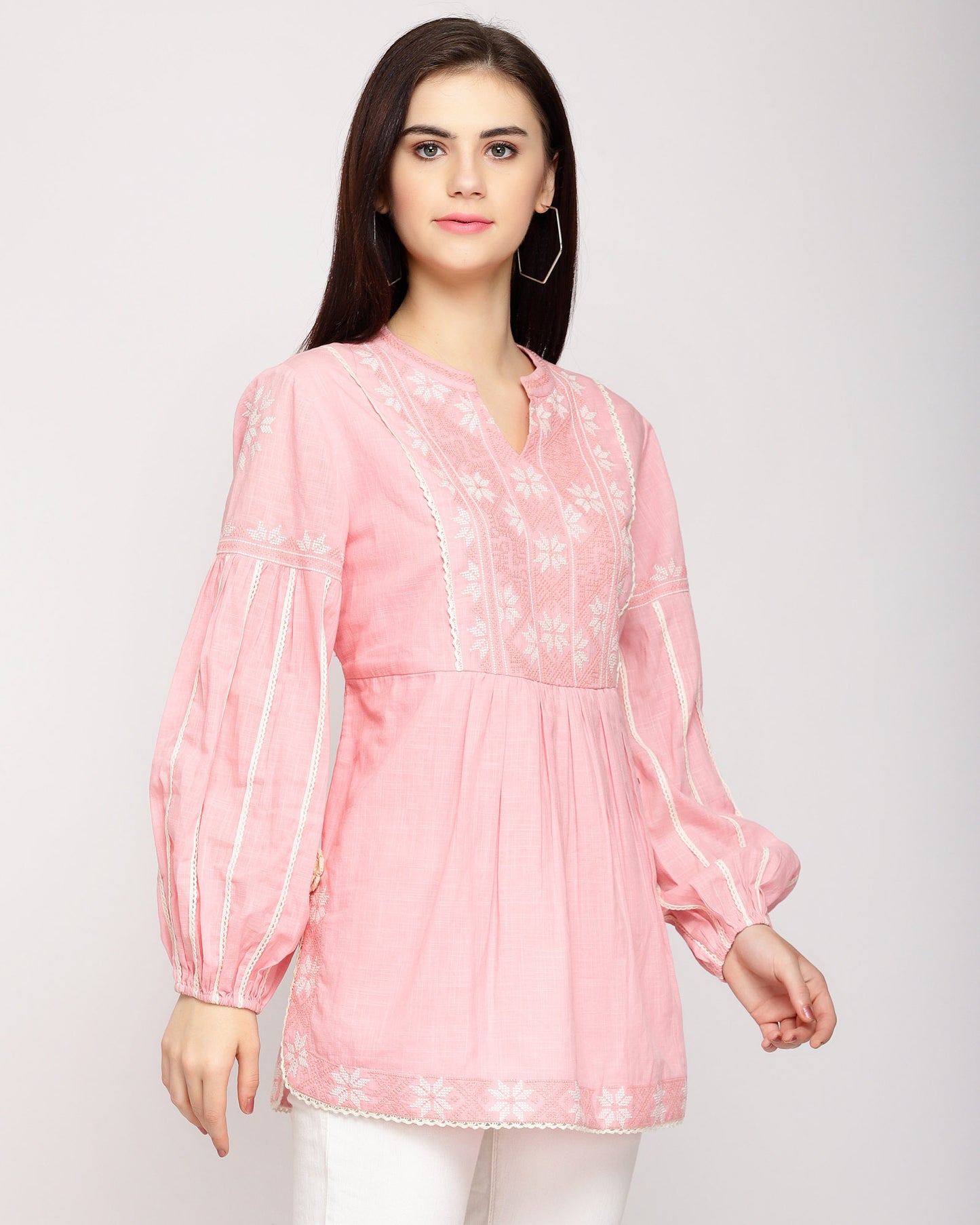 Women's Rosy Pink Cotton Embroidered Top By Room9 The Popup Store