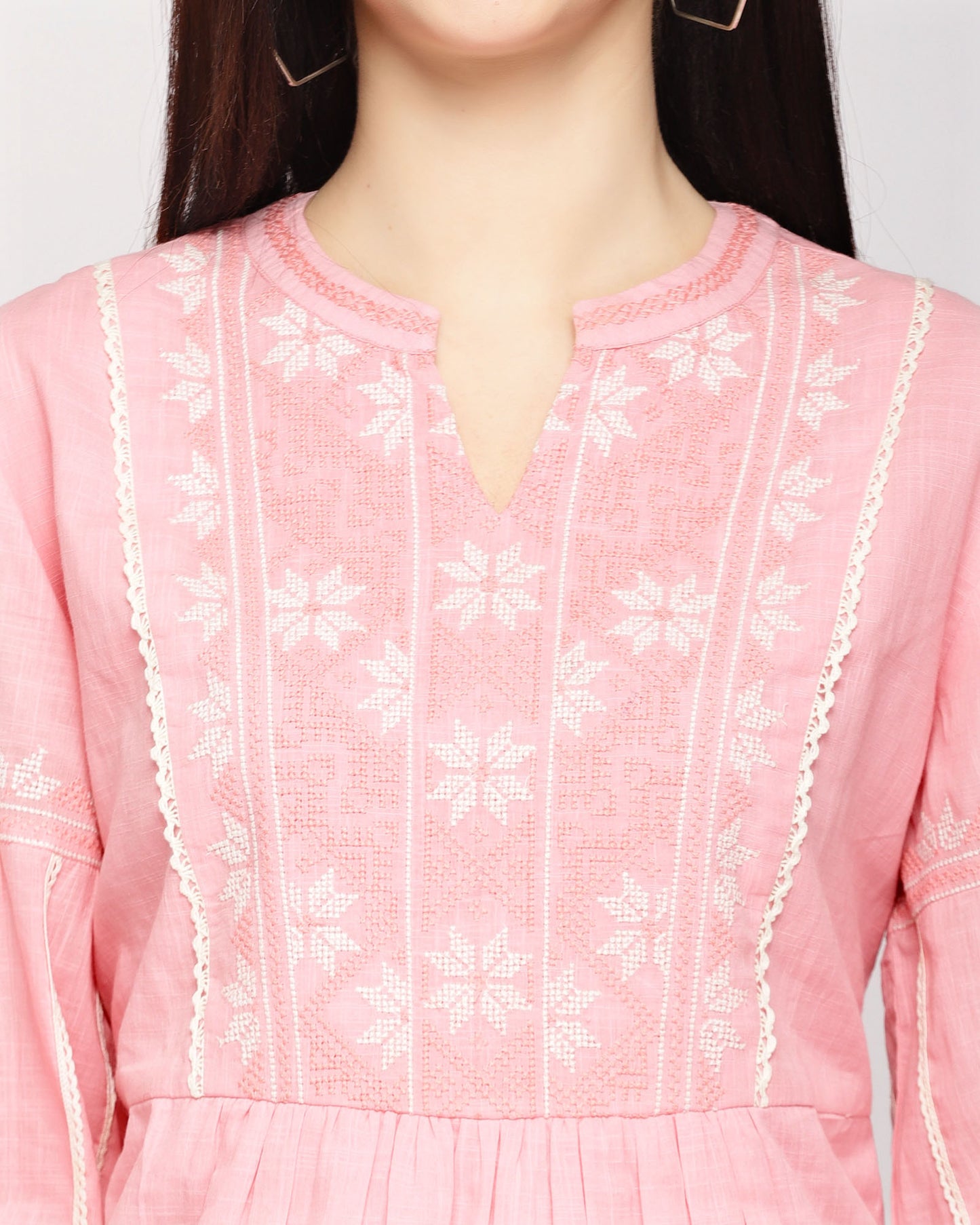 Women's Rosy Pink Cotton Embroidered Top By Room9 The Popup Store