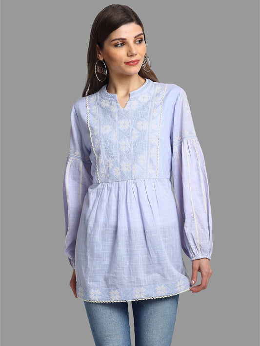 Women's Light Blue Cotton Top By Room9 The Popup Store