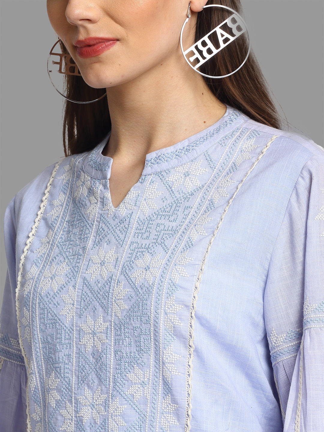 Women's Light Blue Embroidered Cotton Top By Room9 The Popup Store