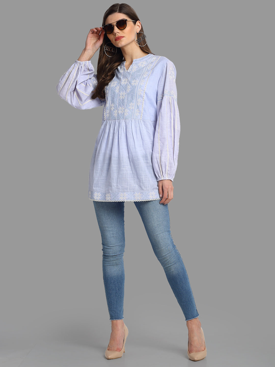Women's Light Blue Cotton Top By Room9 The Popup Store