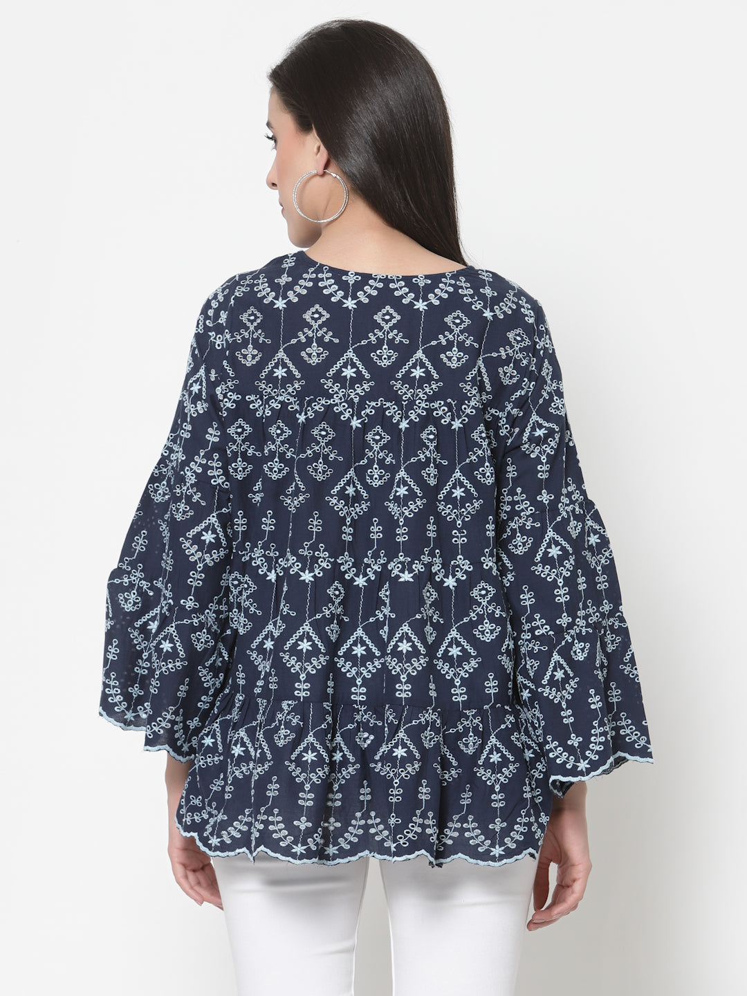 Women's Blue Cotton Ethnic Embroidered Peplum Top By Room9 The Popup Store