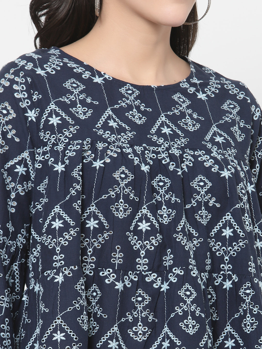 Women's Blue Cotton Ethnic Embroidered Peplum Top By Room9 The Popup Store