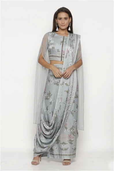 Women's Windance Printed Pre-Stitched Saree With Top By Room9 The Popup Store
