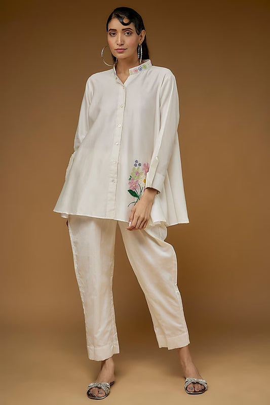 Women's Pink Pure Habutai Silk Embroidered Co-Ord Set By Room9 The Popup Store