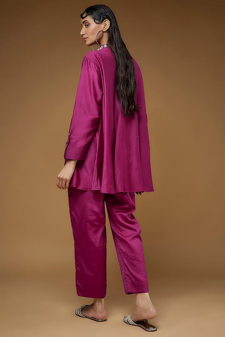Women's Pink Pure Chanderi Silk Embroidered Co-Ord Set By Room9 The Popup Store