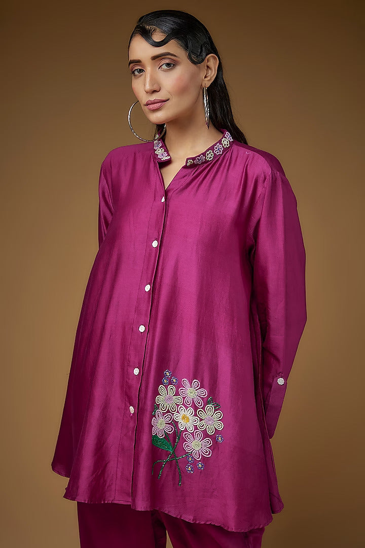 Women's Pink Pure Chanderi Silk Embroidered Co-Ord Set By Room9 The Popup Store